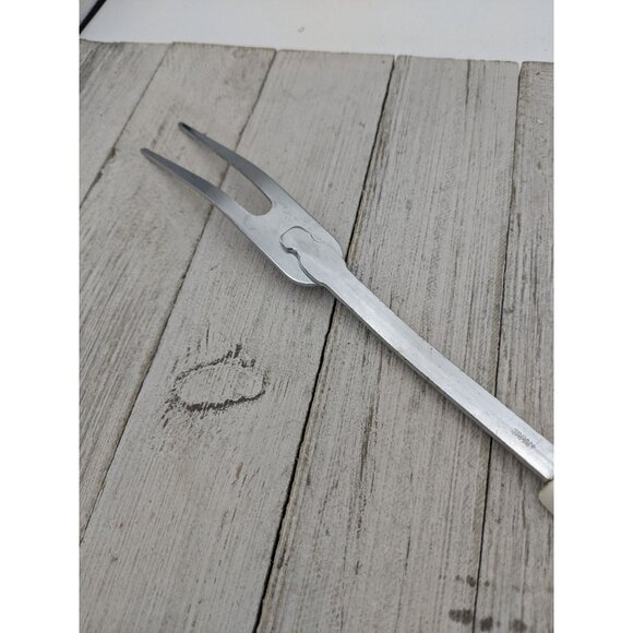 Vintage Meat Fork 12" White Handle Chrome - Picture 8 of 9